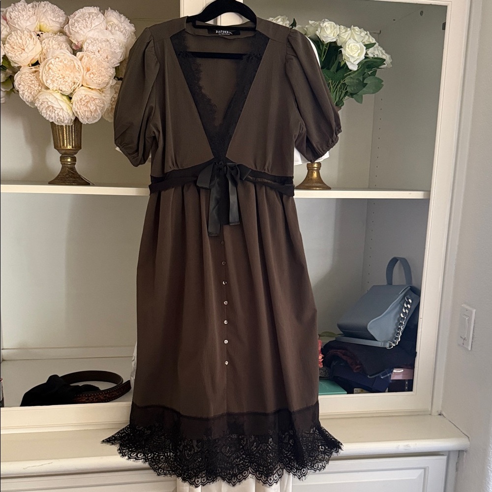 Disturbia Mortuary Lace Button Up Midi dress - Picture 2 of 3